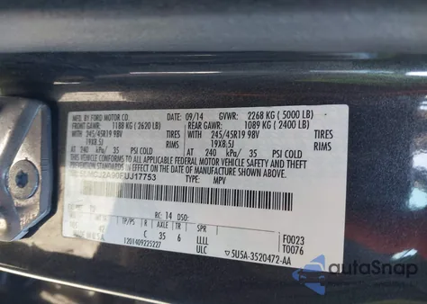 2015 Lincoln Mkc из США, поврежденный, VIN 5LMCJ2A90FUJ17753